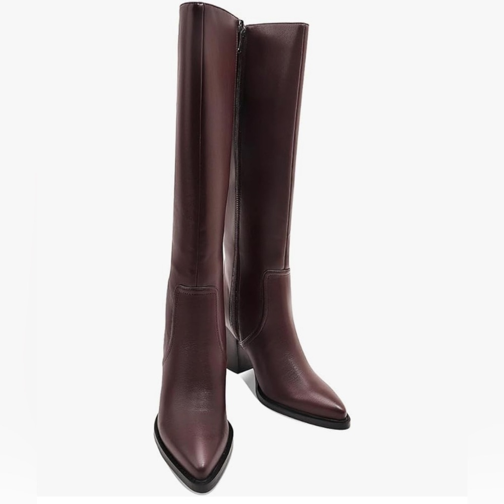 Womens Knee High Boots Retro Chunky Heel Pointed Toe Pull On Classic Knee Size 9